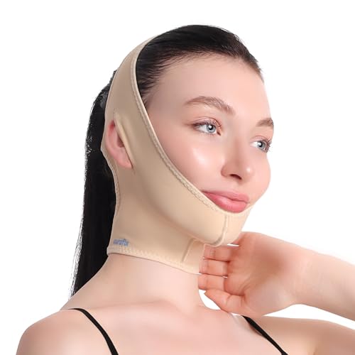 AURAFIX Medium Beige Post-Surgical Chin Strap - Neck & Chin Compression Bandage for Recovery
