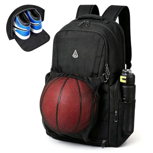 Gemgoal Black Extra Large Basketball Bag with Size 14 Shoe Pocket & Detachable Mesh - New Black