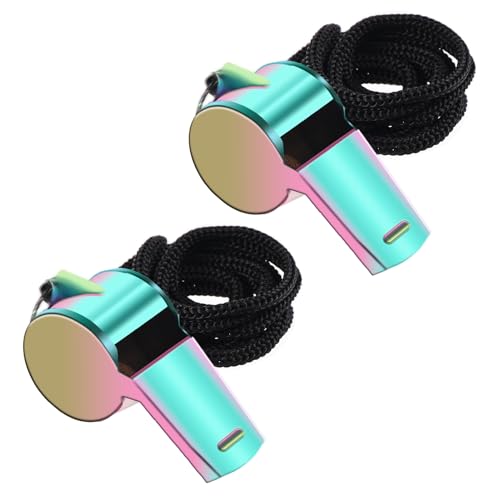 Loud Sports Whistle with Lanyard - 2 Pack Rainbow Colors