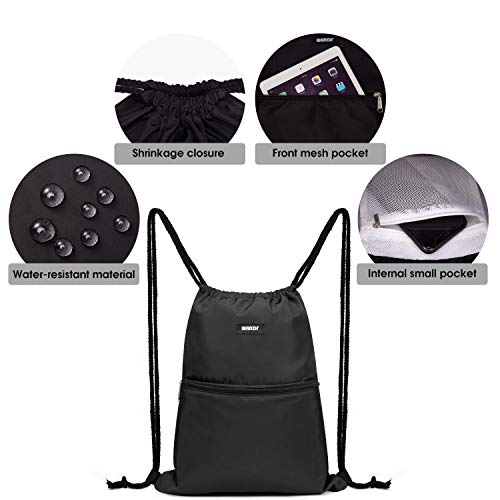 Lightweight Foldable Drawstring Backpack Gym Sackpack - Black