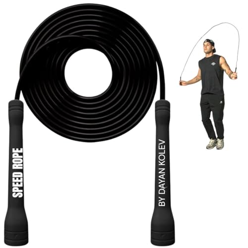 Speed Jump Rope - Adjustable Length, Unbreakable Handles - Black