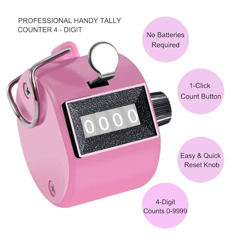 4-Digit Mechanical Handheld Tally Counter - Pink