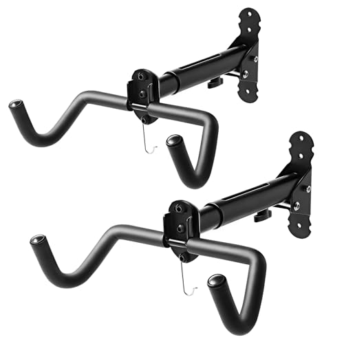 Bike Wall Mount Hanger - Adjustable Horizontal Storage Rack - Black 2-Pack