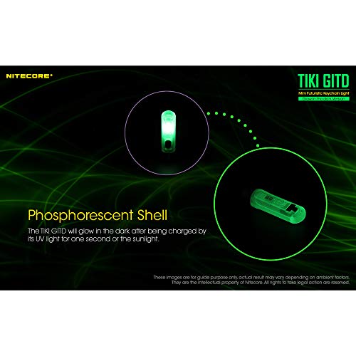 Nitecore Tiki GITD Green Keychain Flashlight with UV & High CRI Light, 300 Lumen Everyday Carry USB Rechargeable and USB-C Charging Cable