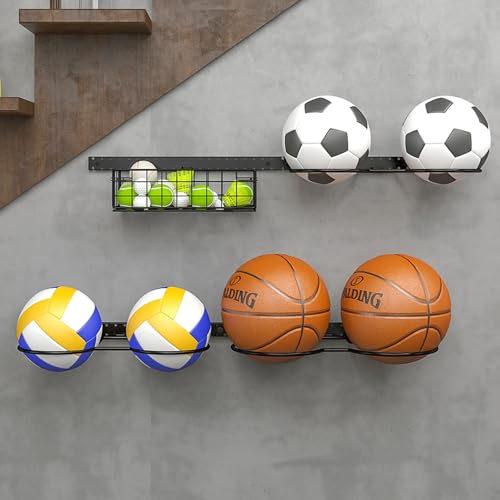 Height-Adjustable Wall-Mounted Basketball Rack for 14 Balls