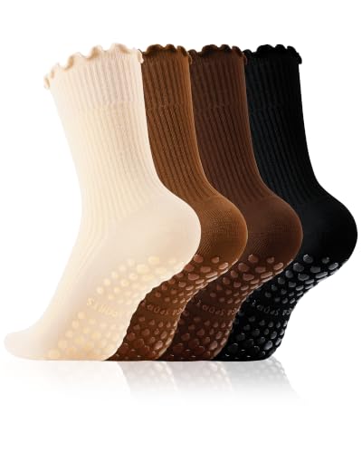 Women’s Non-Slip Pilates Grip Socks with Ruffle Cuffs - Comfortable & Stylish