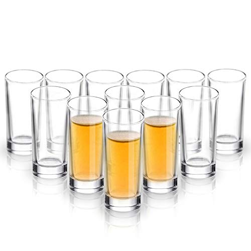 Elivia 1.2oz Shot Glass Set with Heavy Base - 12 Pack, Clear Glass for Whiskey & Liqueurs