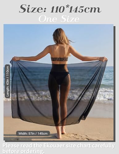Chiffon Sarong Bathing Suit Cover Up - Sheer Pareo Wrap - Black