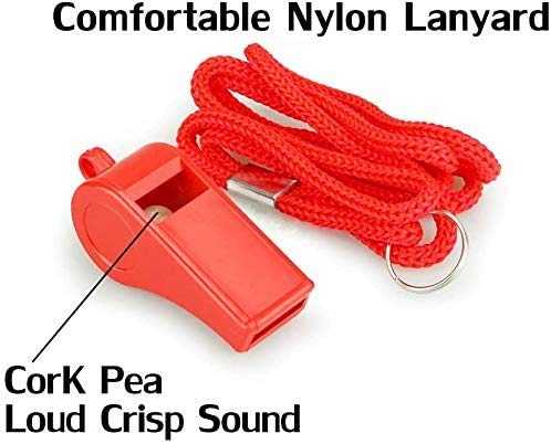 Super Loud Red Emergency Whistles with Lanyard - 2 Pack