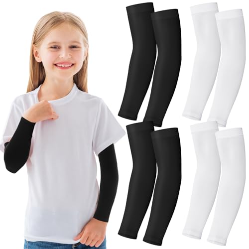 Kids Cooling Arm Sleeves for Sports - Black & White