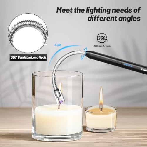 Electric Candle Lighter, USB-C Rechargeable Arc Lighter with Flexible Neck - Black
