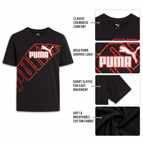 PUMA Boys Medium Black Red Athletic Crewneck T-Shirt - Sizes S-XL