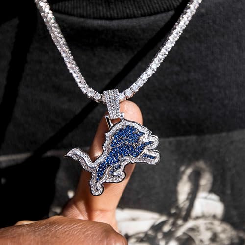 Detroit Lions NFL Logo Pendant - Gold Plated Iced Out Necklace