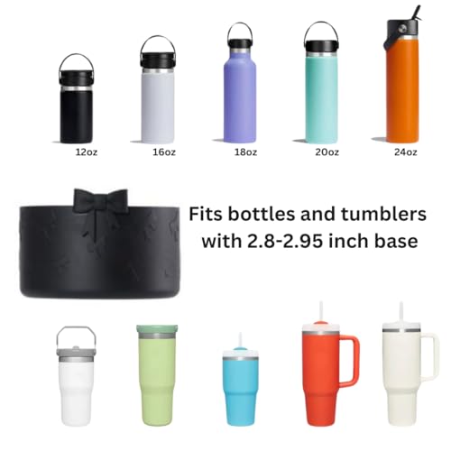 Silicone Protective Boot for Water Bottles - Black Bow and Straw Topper