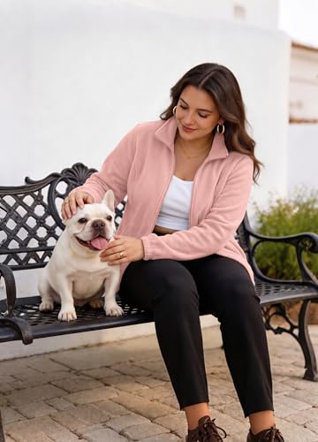 Plus Size Fleece Jacket Women Lightweight Zip Up Winter Coat 3X-Large Pink COOTRY
