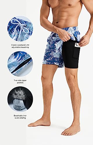 Pink Medium Men's Swim Trunks with Compression Liner & Zipper Pockets - Quick Dry Beach Shorts