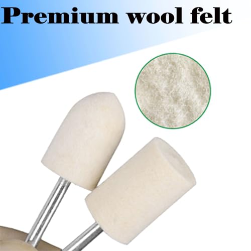 Luo ke 24 Pcs Wool Felt Polishing Bits - 3/32'' Shank Wool Felt Buffing Polishing Kits for Rotary Tools Includes Dremel