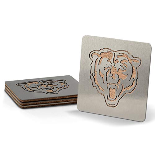 Chicago Bears Drink Coasters Set of 4 | Stainless Steel with Cork Backing