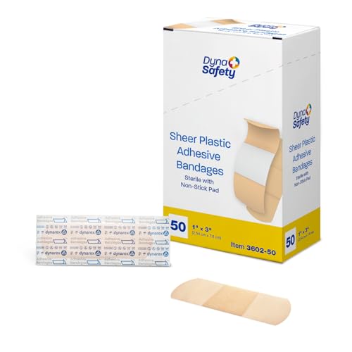 Sheer Plastic Adhesive Bandages - Sterile Water-Resistant 1" x 3" - 50 Pack