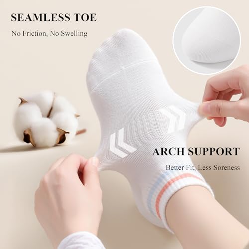 6 Pairs Low Cut Ankle Socks for Women - Cotton Casual - Black, Grey, White, Green, Blue, Pink