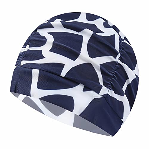 Pleated Floral Swimming Cap for Women - Blue & White Stripes