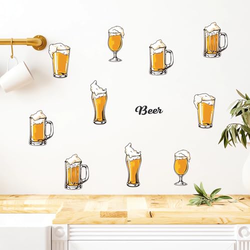 10 Pcs Beer Wall Stickers, sacinora Mugs of Beer Drinking Wall Decals Removable Vinyl Peel and Stick for Pub Kitchen Alcohol Bar Dining Room Art Home Decorations