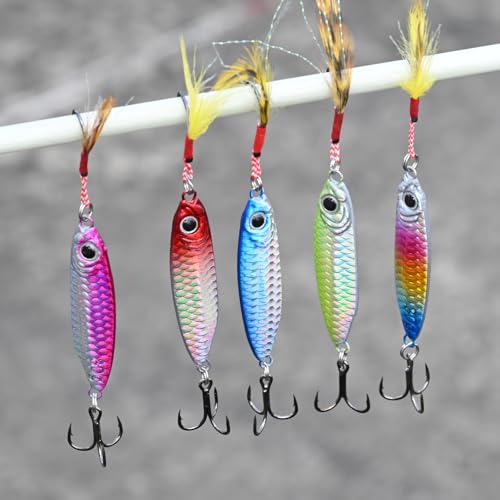 Saltwater Fishing Spoons with Ultra-Sharp Hooks - 5 Pack