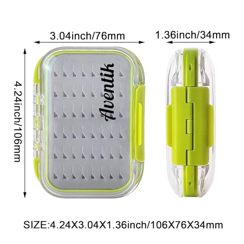 Fly Fishing Fly Box - Double Sided, Waterproof, Size A: 4.24x3.04x1.36inch - Green