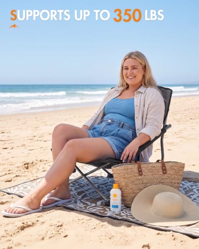 Portal Beach Chair for Adults Standard Back Black – Lightweight Folding Camping Chair with Cup Holder