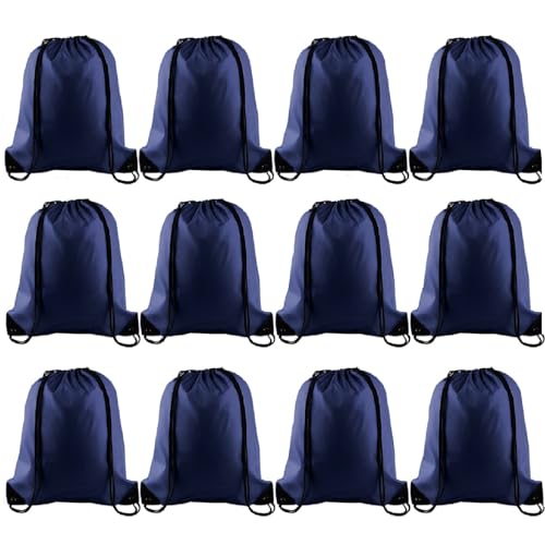KUUQA Navy Blue Drawstring Backpack Bags 12 Pack, Gym & Travel Bags
