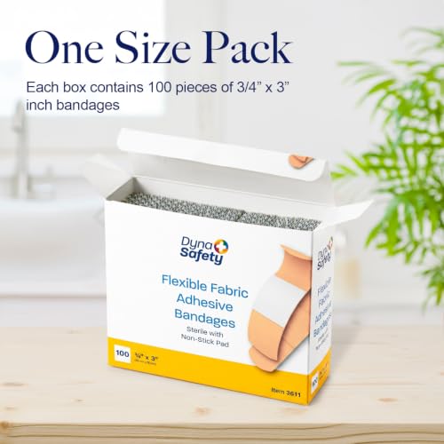 Flexible Fabric Adhesive Bandages - Sterile Non-Stick Pads - 3/4x3" - Box of 100