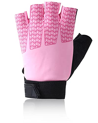 Kids Half Finger Sports Gloves - Non-Slip Gel Grip - Pink