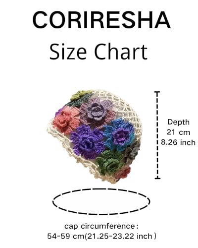 CORIRESHA One Size Black Crochet Flower Beanie Hat for Women – Handmade Cotton Summer Slouch