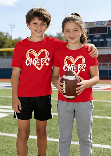 Kids Football Game Day T-Shirt - Short Sleeve Tee Red - 9-10 Years