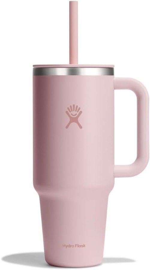 Hydro Flask Travel Tumbler - Insulated Stainless Steel with Handle, Lid & Straw | 40 Oz Tonal Trillium Pink