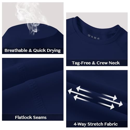 Boys Compression Shirt Long Sleeve Athletic Base Layer - Large Navy
