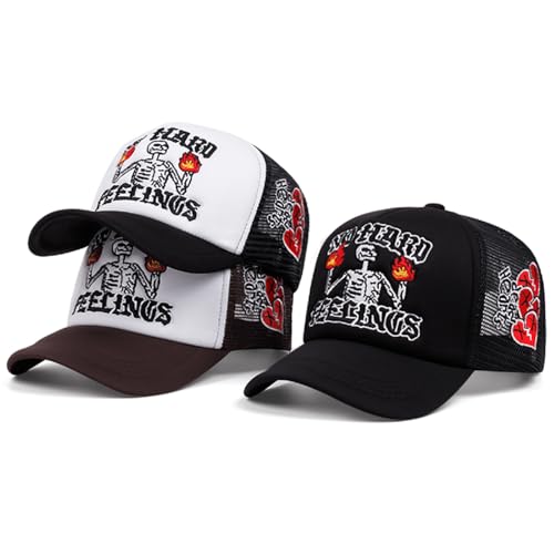UMiCHOi Black Embroidered Mesh Trucker Hat for Men Women Youth - No Hard Feelings Dad Cap