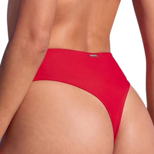 High Waisted Thong Bikini Bottom - X-Large / Red