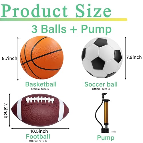 Classic 3-Piece Sports Balls Set with Pump - Soccer, Basketball & Football for All Ages