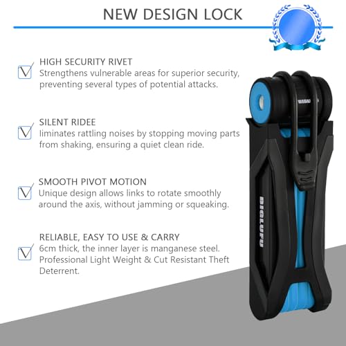 BIGLUFU Blue Folding Bike Lock 86cm with 4 Keys, Heavy-Duty Alloy, Mount & Straps