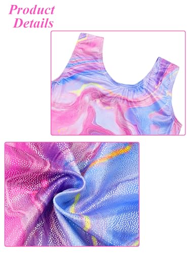 Girls Sleeveless Gymnastics Leotard - Sparkly Pink Marble, 9-10 Years