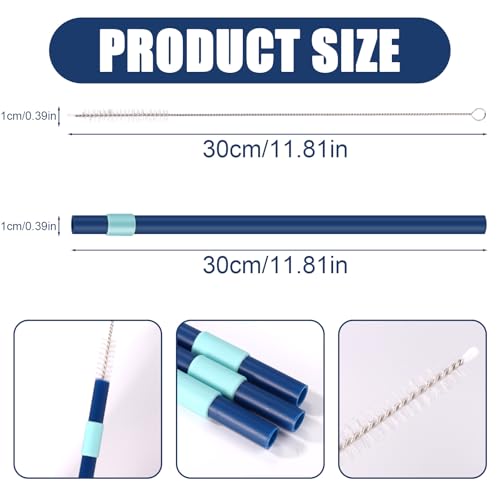 8-Pack Reusable Hard Plastic Straws with Brush - Blue