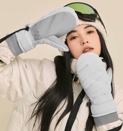 Women’s Winter Ski Mittens - Touchscreen Snow Gloves - Grey