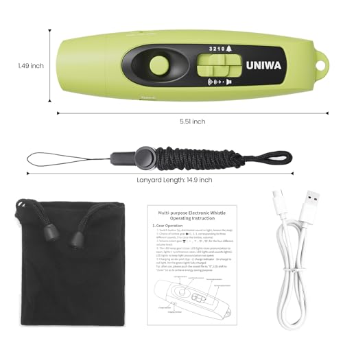 UNIWA Green Electronic Whistle with USB Charging, 3 Tone & High Volume for Referees & Outdoor Safety