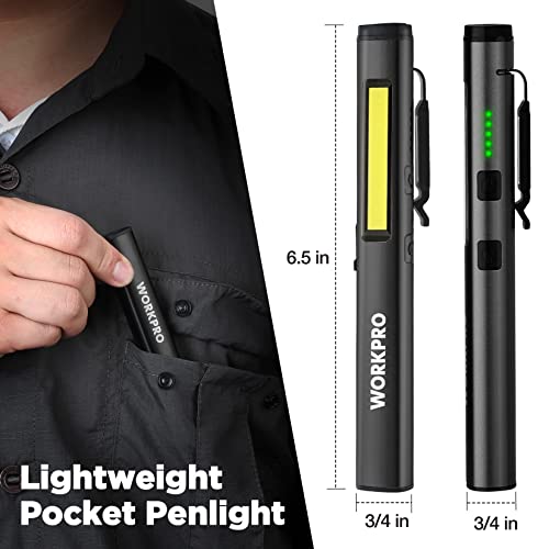WORKPRO Rechargeable Pen Light with UV & 450 Lumen LED Flashlight - Black