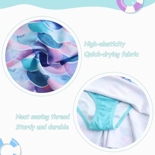 Qterdiz Girls 7-8 Cyan Mermaid Short Sleeve Swim Dress One-Piece Bathing Suit 3-16 Years