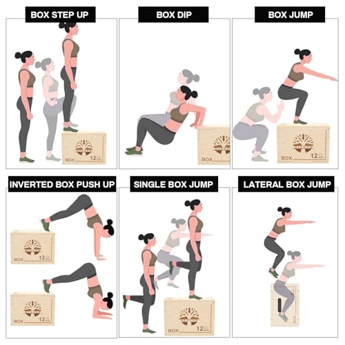 3-in-1 Plyo Box - Wood Jump Platform (20"x16"x12") for Home Gym