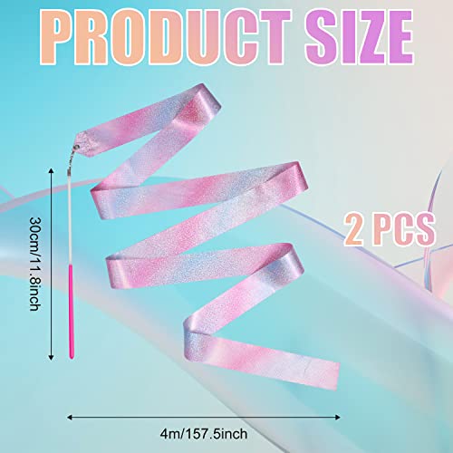 2pcs Rhythmic Gymnastics Ribbons, 157.5-Inch Dance Ribbons with Batons