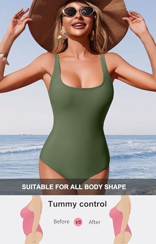 X-Large Women's Slimming One Piece Swimsuit with Tummy Control - Green