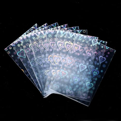 100 Pcs Holographic Photocard Sleeves - Heart Shape 65x90mm